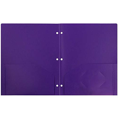 JAM PAPER Heavy Duty Plastic 3 Hole Punch Pocket Folders - Extra Tough School Folders - Purple - 6/Pack - color: Purple, size: 6 Per Pack