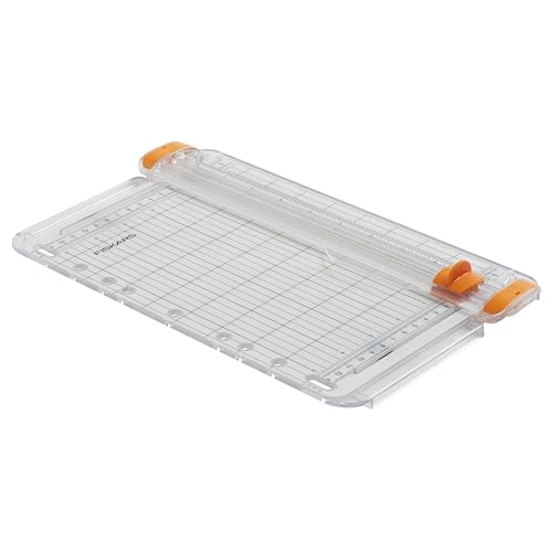 Fiskars SureCut Portable Paper Trimmer, 9" Cut Length for Cardstock and Photos, Fits in 3-Ring Binder for Travel, 10 Sheet Cutting Capacity, 9" Rail, Orange