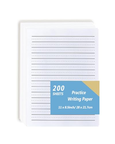 (2 Pack)Handwriting Paper Kindergarten for Kids, Ruled Practice Writing Paper for Kids, Total 200 Sheets, 100gsm White Writng Paper, 8.5 x 11 Inch Writing Paper with Lines, Kindergarten Writing Paper - size: 200 Sheets