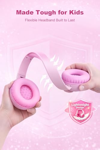 B2 Kids Bluetooth Headphones, 85/94dB Safe Volume Limited, 80H Playtime,Bluetooth 5.2, USB C, Kids Headphones Wireless for Travel Pad Tablet (Light Pink) - color: Light Pink