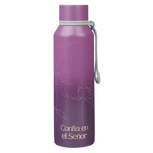Christian Art Gifts Botella de Agua de Acero Inoxidable con Aislamiento: Versículo Bíblico "Confía en el Señor" (Proverbios), Regalo Inspirador para Mujeres, Tapa de Rosca, Floral Morado, 24 oz. - color: Floral Morada/Confia en el Señor