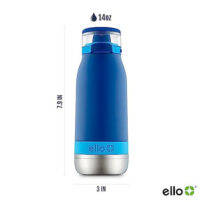 Ello Emma 14oz Vacuum Insulated Stainless Steel Kids Water Bottle with Straw and Built-in Carrying Handle and Leak-Proof Locking Lid for School Backpack, Lunchbox and Outdoor Sports, Touchdown Blue - color: Touchdown Blue