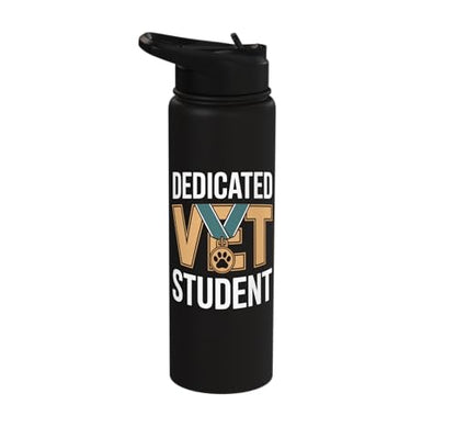 Dedicated Vet Student Veterinary School Stainless Steel Insulated Water Bottle - color: Black