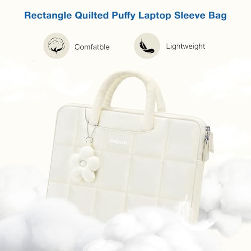 MOSISO Laptop Case 13.3 inch,13-13.3 inch Puffy Laptop Sleeve Compatible with MacBook Neo 13/Air 13 13.6/Pro/Pro 14,HP Dell ASUS Lenovo,Rectangle Quilted Bag with Handle&Flower Pendant, Sand - color: Sand, size: 13.3 inch