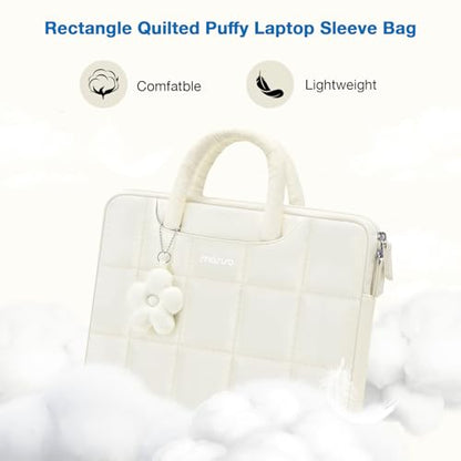 MOSISO Laptop Case 13.3 inch,13-13.3 inch Puffy Laptop Sleeve Compatible with MacBook Neo 13/Air 13 13.6/Pro/Pro 14,HP Dell ASUS Lenovo,Rectangle Quilted Bag with Handle&Flower Pendant, Sand - color: Sand, size: 13.3 inch