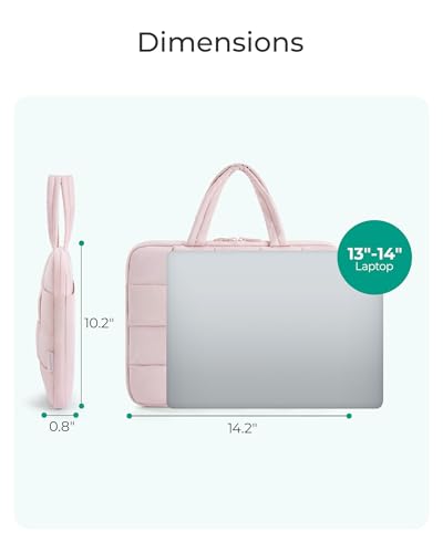 BAGSMART Laptop Case, Puffy Laptop Sleeve with Handle, Compatible with MacBook Air Pro, Laptop Bag for Women - color: Beige, size: 13-14 inch