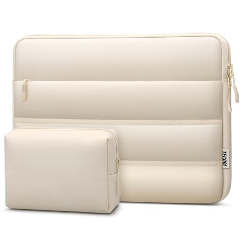 TECOOL Waterproof Puffy Laptop Case 15.6 Inch,Laptop Sleeve 15.6 Inch Compatible with 15.6" Lenovo Thinkpad Ideapad HP Dell ASUS Acer etc 15" Notebook Protective with Horizontal Pocket&Small Bag-Sand - color: Sand, size: 15-15.6 Inch