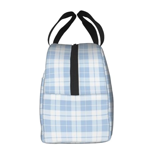 Lunch Bag Plaid Pastel Blue White Insulated Lunch Box Reusable Cooler Tote for Adults Student Girl Boy Work Office School Picnic Over 3 Years Old - color: B0386