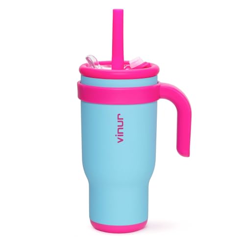VINUR 17 oz Kids Tumbler with Handle and Straw Lid | 18/8 Stainless Steel Insulated Tumbler Travel Water Mug | Leak Resistant| Cup Holder Friendly, Sky Blue - color: Sky Blue, size: 17 Ounces