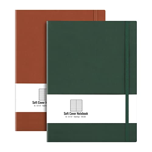 AHGXG College Ruled Notebook 2 Pack - B5 Large Composition Notebook Lined Journal 7.6 x 10 inch, with Thick 100gsm Lined Paper, Total 408 Numbered Pages, Inner Pocket - Green Brown - color: Green Brown, size: B5