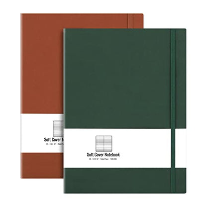 AHGXG College Ruled Notebook 2 Pack - B5 Large Composition Notebook Lined Journal 7.6 x 10 inch, with Thick 100gsm Lined Paper, Total 408 Numbered Pages, Inner Pocket - Green Brown - color: Green Brown, size: B5