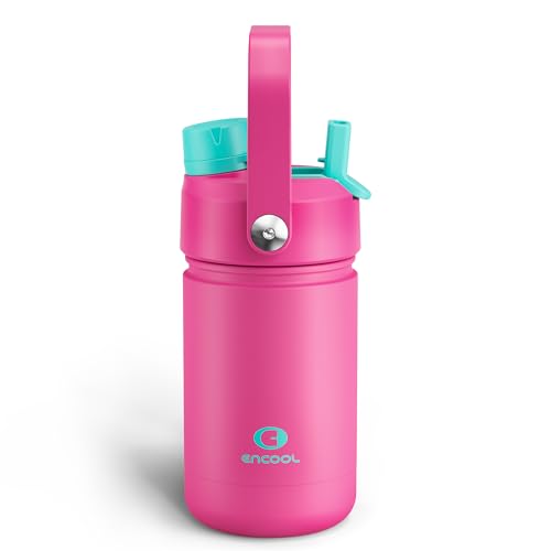 Kids Insulated Water Bottle with Straw - 12oz Stainless Steel Water Bottle with Dual Spouts, Leak-Proof, BPA-Free, Double Wall Vacuum Keeps Cold for 24 Hours for Sports, Travel (Light Crimson) - color: Light Crimson, size: 12 Ounces
