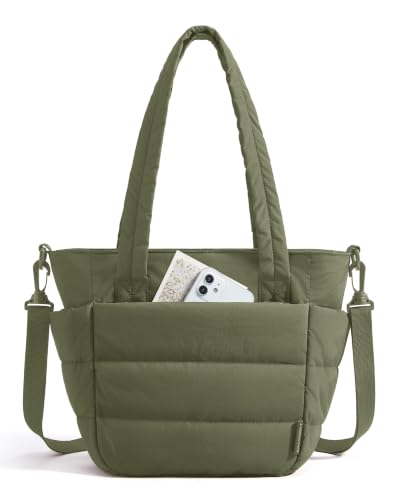 BAGSMART Lunch Bag Women Small Insulated Tote with Lunch Compartment Quilted Lightweight Puffy Tote Bag for Work, Travel, Outdoor, Olive green - color: Olive Green