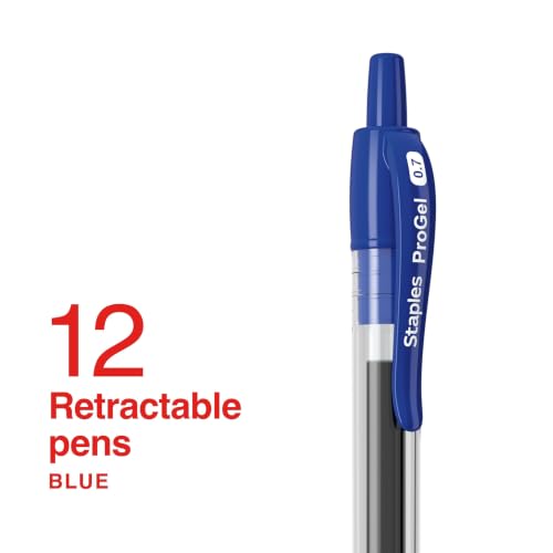 STAPLES ProGel™ Retractable Gel Pen, Fine Point, 0.7mm, Blue Ink, 2/Pack - color: Blue, size: 24 Pack, style: Fine Point