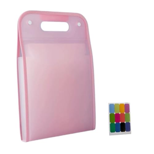 Translucent Vertical Accordion File Folder,13 Pockets Expanding File Organize with Labels,A4 Letter Size Document Receipt Organizer Accordion Filing Folder for School, Home,Office.(Pink) - color: Pink