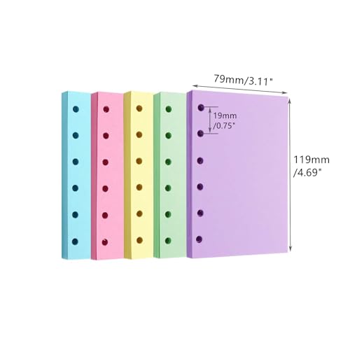 Mogoostry A7 Blank Filler Paper 5 Color Refill Paper for 6 Ring A7 Binder Planner Inserts 6 Hole Blank Note Paper Refills 250 Sheets Loose Leaf Paper - color: Light 5 Color
