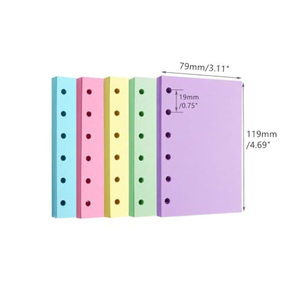 Mogoostry A7 Blank Filler Paper 5 Color Refill Paper for 6 Ring A7 Binder Planner Inserts 6 Hole Blank Note Paper Refills 250 Sheets Loose Leaf Paper - color: Light 5 Color