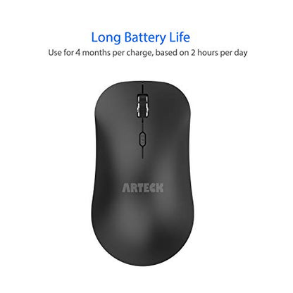 Arteck 2.4G Wireless Mouse with Nano USB Receiver Ergonomic Design Silent Clicking for Computer/Desktop/PC/Laptop and Windows 10/8/7 Build in Rechargeable Battery (Black) - color: Black