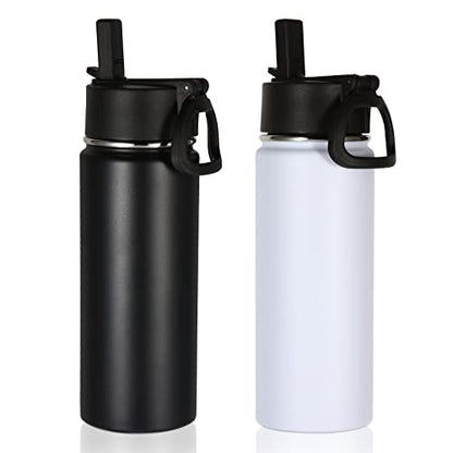 Volhoply 18oz Insulated Water Bottle Bulk 2 Pack,Kids Stainless Steel Water Bottles with Straw,Double Wall Vacuum Metal Water Bottle,Wide Mouth Reusable Sport Flask For Cold Drink(Mix,2 Set) - color: Mix