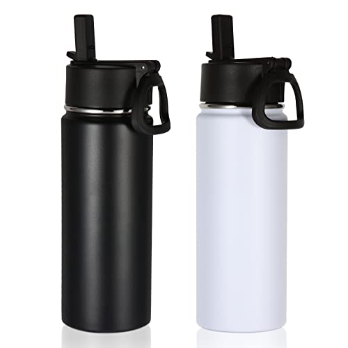Volhoply 18oz Insulated Water Bottle Bulk 2 Pack,Kids Stainless Steel Water Bottles with Straw,Double Wall Vacuum Metal Water Bottle,Wide Mouth Reusable Sport Flask For Cold Drink(Mix,2 Set) - color: Mix