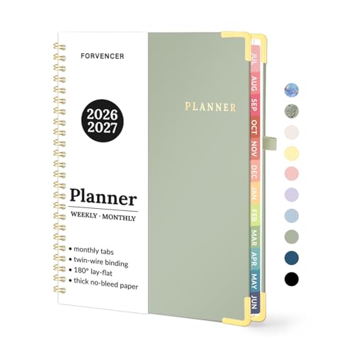 Forvencer Academic Planner 2026-2027, July 2026-June 2027 Weekly & Monthly Hardcover Calendar Planner, 6" X 8", Daily Agenda Book, School Office Notebook College Teacher Student Organizer A5, Green - color: Green, size: 6.3"x8.4" (Jul 2026 - Jun 2027)