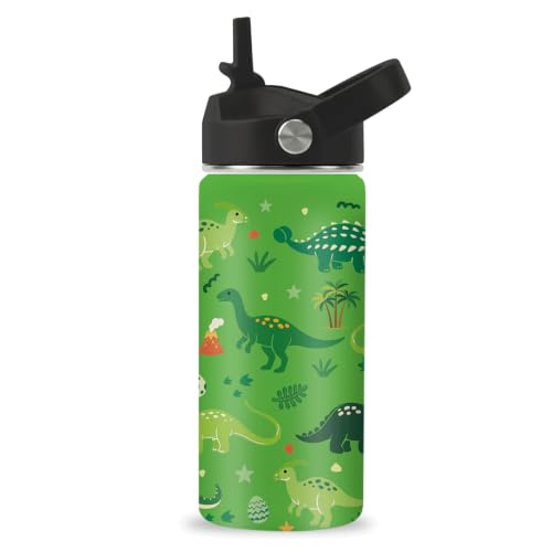 Hiboss Dinosaur Gifts for Boys, 16oz Kids Water Bottle with Straw Lid, Stainless Steel Insulated Dino Cup Tumbler, Dinosaur Lovers Birthday Gifts for School Sport Travel - color: Dinosaur