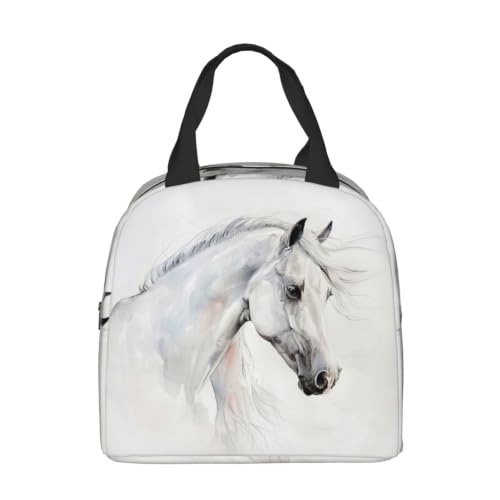 Watercolor White Horse Lunch Box - Insulated Lunch Bags for Kids Boys Girls Reusable Lunch Tote Bags, Perfect for School/Camping/Hiking/Picnic/Beach/Travel - color: Watercolor White Horse