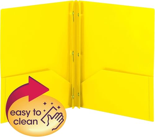 Smead Poly Two-Pocket Folder, Three-Hole Punch Prong Fasteners, Letter Size, Yellow, 6 per Pack - color: Yellow
