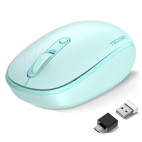 TECKNET Wireless Mouse,Bluetooth Mouse (BT5.3/5.0 & 2.4G) with USB Receiver Silent Optical Computer Mice，Wide Compatibility - color: Green