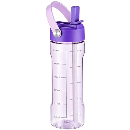 GOPPUS 20oz Clear Water Bottle with Flip Straw, Lightweight, Leakproof, Easy Carry and BPA-Free, Tritan Water Bottlefor Sport, Travel, Outside (Purple) - color: Purple, size: 20 Ounces