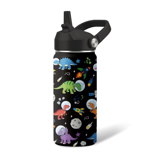 Kids Water Bottle Insulated - 16 oz Kids Stainless Steel Water Bottle with Straw, Leak Proof, BPA-Free, Vacuum Insulated, Space Dinosaur Water Bottles for Sports, Travel - color: Dinosaur#1, size: 16 Ounces