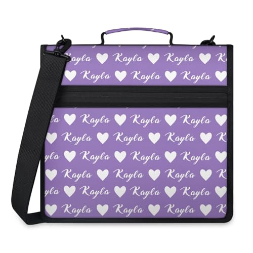 Custom Love 3 Ring Binder with Zipper, Personalized Name Large Capacity File Folder, Multiple Pockets & Storage Organizer - color: Purple