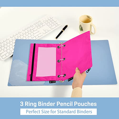Binder Pouches,Deep Pink Pencil Pouch for 3 Ring Binder 2 Pack Clear Pencil Bag with Zipper for Office School Supplies - color: Deep Pink