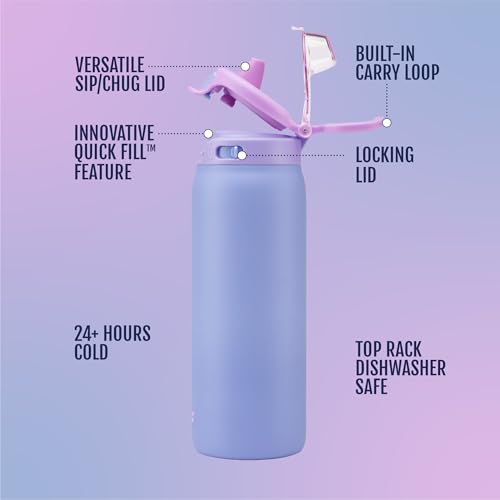 Ello Pop & Fill 18oz Stainless Steel Kids Water Bottle with Quick Fill Lid | Vacuum Insulated BPA Free Bottle with Leak Proof Straw and Chug Lid, Dishwasher Safe, Gift For Kids Teens, Lavender Fields - color: Lavender Fields, size: 18 Ounces