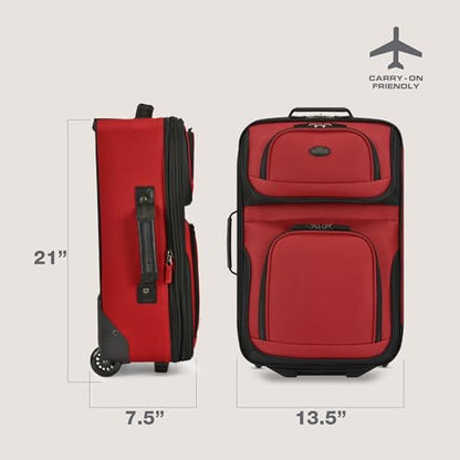 U.S. Traveler Rio Lightweight Softside Rolling Carry-on Suitcase, 2-Wheel Single, Red - color: Red, size: 21"