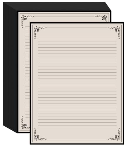 Vintage Lined Paper - 50 Sheets Stationary Paper for Writing Letters, 100gsm, Stationery for Writing Letters, Invitations, Stationery Writing Papers, 8.5'' x 11'' - color: Black, size: 1-Pack