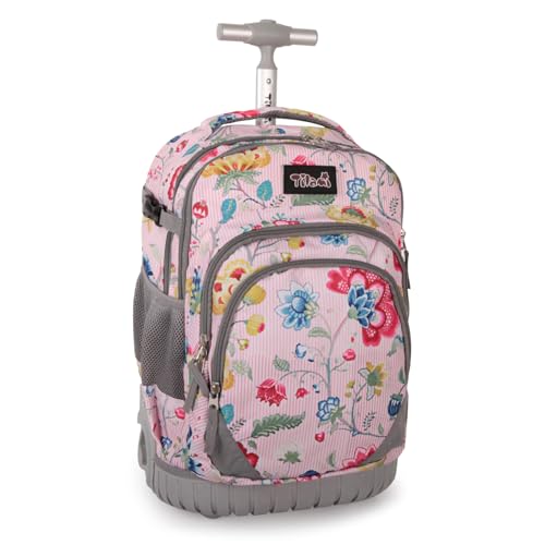 Tilami Rolling Backpack for Kids 18 inch Boys and Girls Laptop Backpack,Pink Stripes - color: Pink Stripes