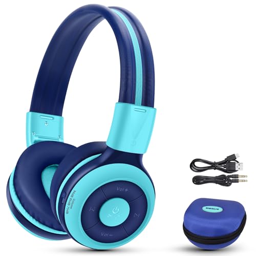 SIMOLIO Kids Bluetooth Headphones with Share Port, HD Mic for Toddler Boys | 75/85/94dB Volume Limiter, Foldable with Travel Case, 3.5mm Cord, Durable Wireless Headsets for School Plane Car iPad Tablet - color: Mint