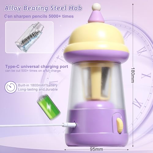 Rechargeable Electric Pencil Sharpener, 6-12mm Auto in & Out Fully Automatic Pencil Sharpener for Kids, Large Capacity Battery Powered, with Cartoon Stickers Ideal for Classroom & Home (Yellow-purple) - color: Yellow-purple