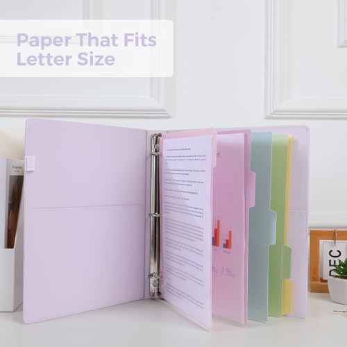SKYDUE 3 Ring Binder with Clipboard 1 Inch, 13.2" × 10.2" PU Clipboard Binder with Notepad & 5 Dividers with 5 Pockets, Labels, Clipboard Folder Great for School Office (Fit Letter Sized Paper) - color: Purple, size: Letter Size - 1 Inch