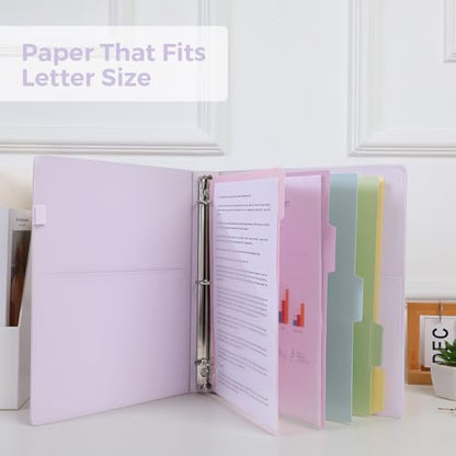 SKYDUE 3 Ring Binder with Clipboard 1 Inch, 13.2" × 10.2" PU Clipboard Binder with Notepad & 5 Dividers with 5 Pockets, Labels, Clipboard Folder Great for School Office (Fit Letter Sized Paper) - color: Purple, size: Letter Size - 1 Inch