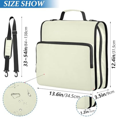 1.5 Inch 3 Rings Zipper Binder with Handle Easy to Carry Document Organizer Bag for School and Office Beige - color: Beige