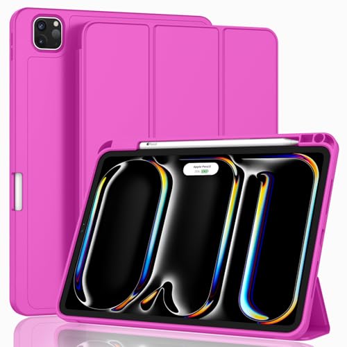 ZryXal iPad Pro 11 Inch Case (M5) 2025/ (M4) 2024 (Model: A2836/A2837/A3006), Trifold Stand Smart Cover with Pencil Holder and Soft TPU Back, Auto Wake/Sleep (Deep Pink) - color: Deep Pink