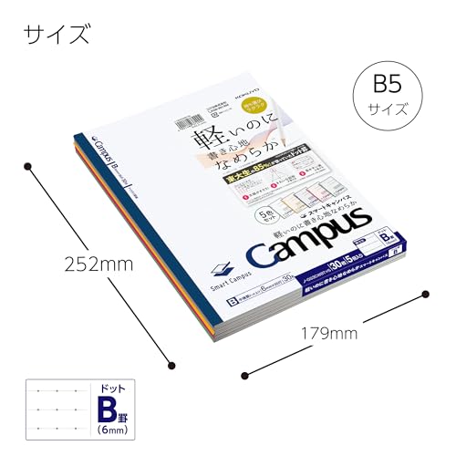 KOKUYO Composition Notebooks, 5 Pack Smart Campus Semi-B5 Comp Book with Dot A 7mm Ruled, 30 Sheets, School Lined Notebook in White, Journal Notebook for Women Work Study Note Taking (NO-GS3CWATX5) - color: White