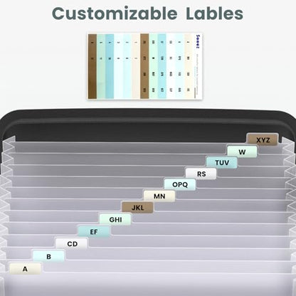 Sooez Heavy Duty Accordion File Organizer with Hidden Handle, Portable 12 Pockets Expanding File Folders, Cloth Monthly Bills Receipt Organizer for Letter/A4, School Classroom Home & Office Supplies | 12 Pockets, Expanding Important Document Folder, Cloth