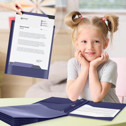 Henoyso 24 Set Take Home Folders with Clear Front Pocket, School-to-Home Communication Folder Bulk for Back to School Classroom, Heavy Duty Plastic Parent-Teacher Homework Folders (Dark Blue) - color: Dark Blue