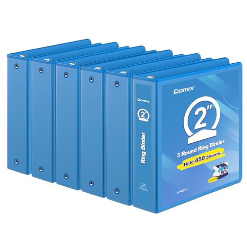 COMIX 3 Ring Binder 2 inch with Clear View Cover, 2" View Binder Holds 450 Sheets of US Letter Size Paper, 6 Pack (Light Blue) - color: Light Blue, size: 2 inch, style: 6-Pack