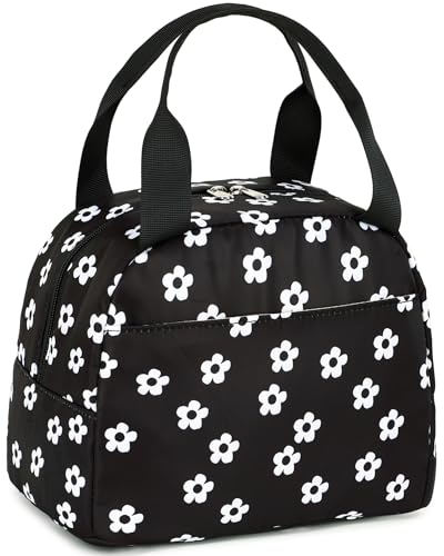 LEDAOU Kids Lunch Bag for Girls, Insulated School Lunch Box, Lightweight | Insulated interior, lightweight design, front pocket, smooth dual zippers, ideal for school and travel - color: Beige small flower