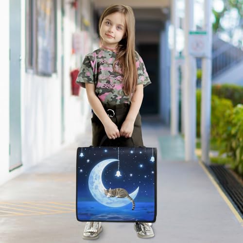 Cat Wind Chimes Moon 3 Ring Zipper Binder Bag Binder Organizer with Handle Shoulder Strap for School Work Office Supplies - color: Cat Wind Chimes Moon