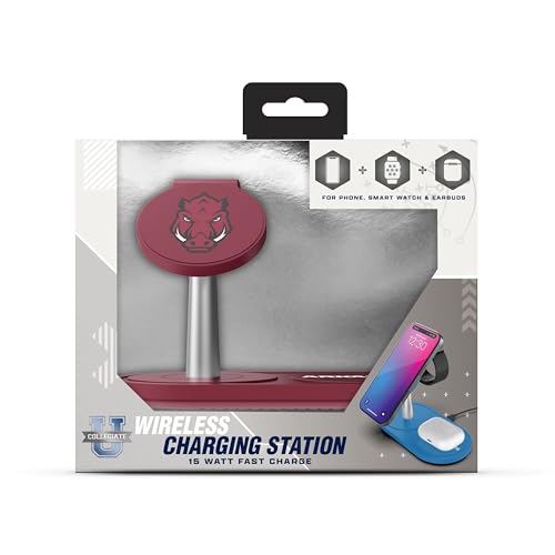 SOAR Collegiate 3-in-1 Wireless Charging Station - color: Arkansas Razorbacks